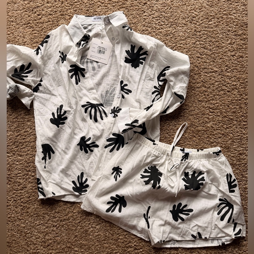 Fortunate One Matissa Set Black | Linen Shirt & Shorts | NWT